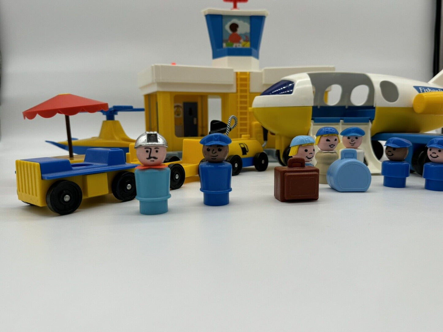 Vintage Fisher Price Little People Airport With Plane, Helicopter& Accessories
