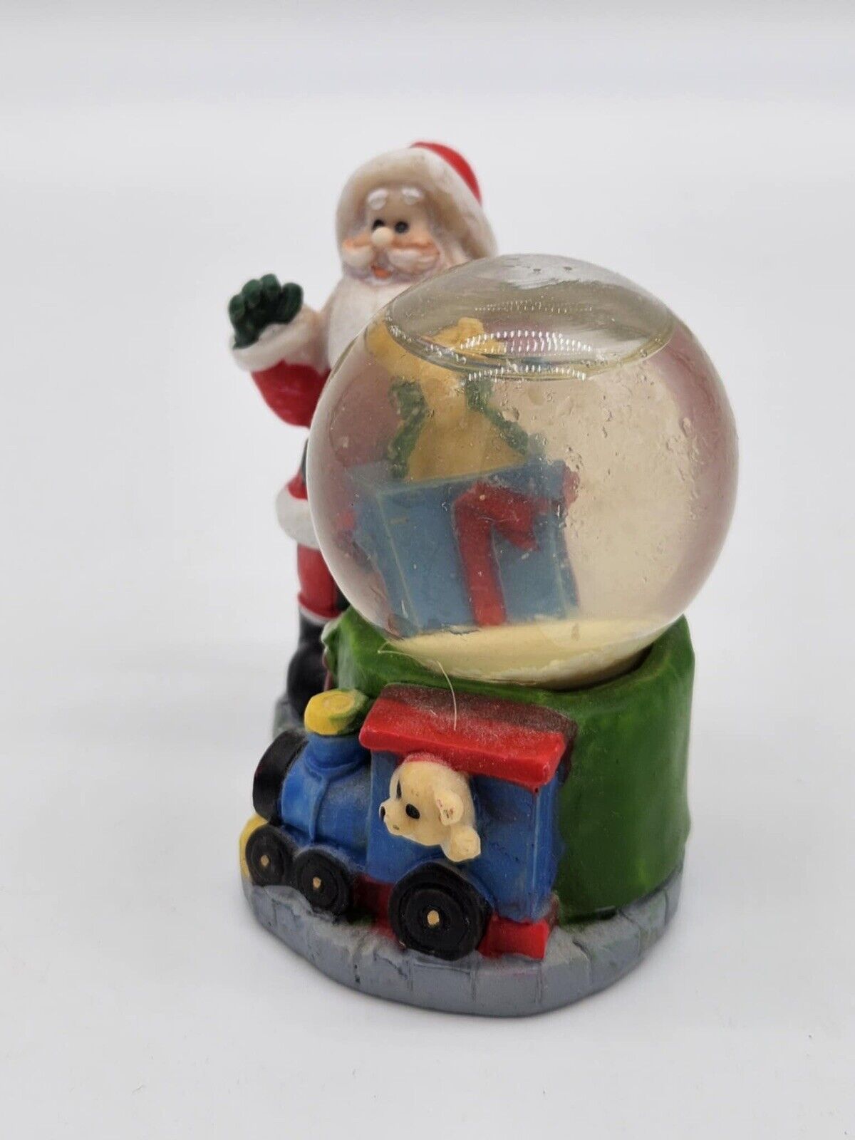 Multi-color 3 1/2" Snow Globe Snowdome w Santa & Toys Ornament VTG