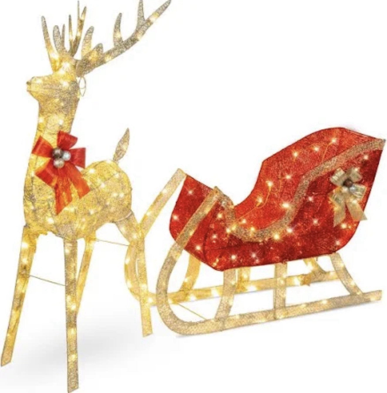 Best Choice Products Lighted Christmas 4ft Reindeer & Sleigh Holiday Outdoor