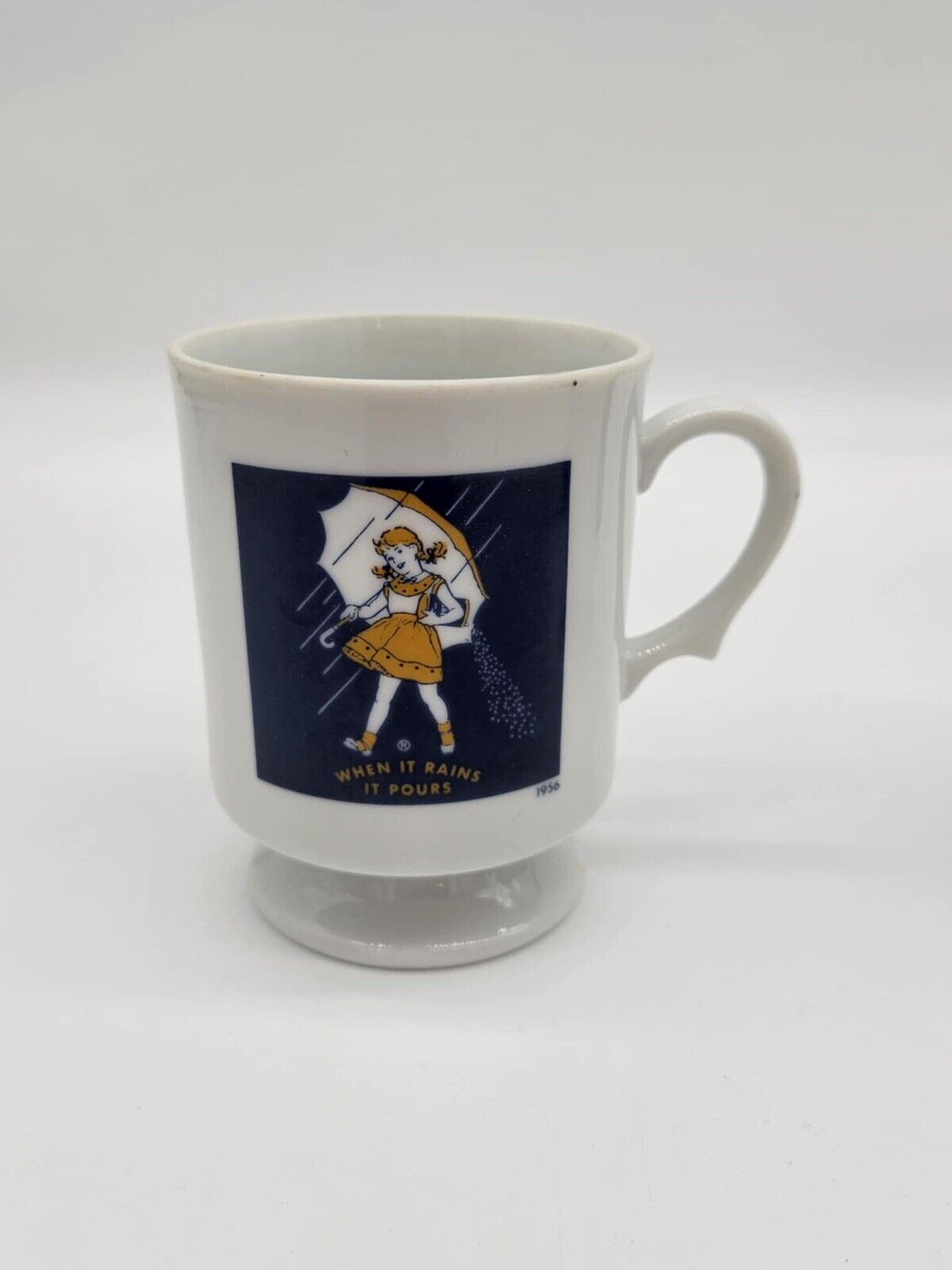 Vintage LOT OF 4 Morton Salt Girl Ad Coffee Pedestal Mugs
