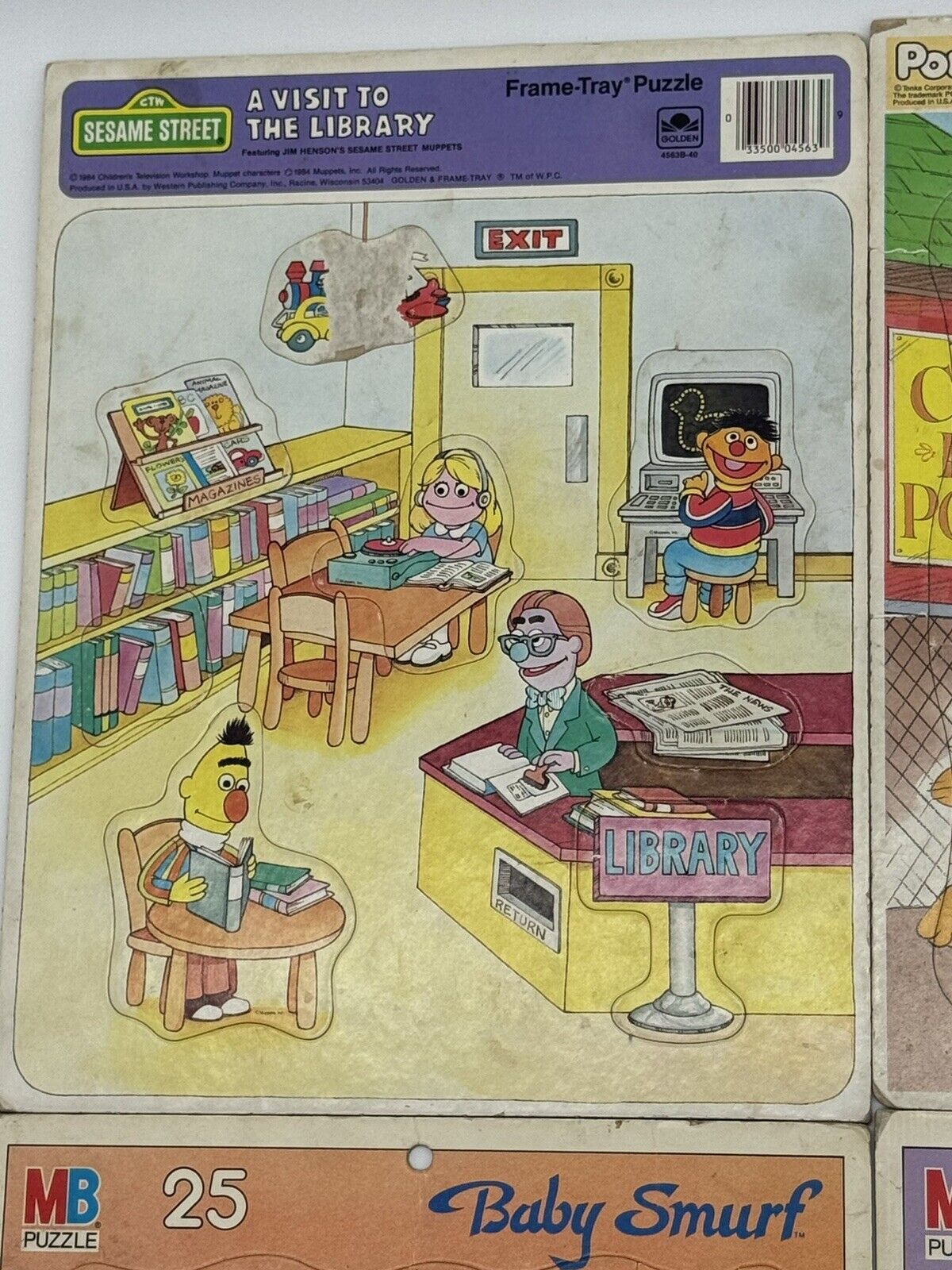 Set Of Four Vintage 80's Frame Tray Puzzles Smurfs Glo Friends Pound Puppies SS