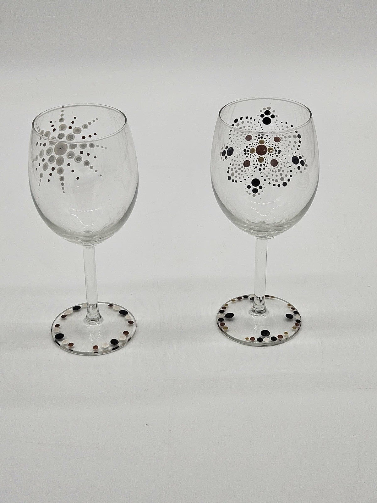 Set of 2 Hand Painted Dot Art Wine Glasses Boho Mandala