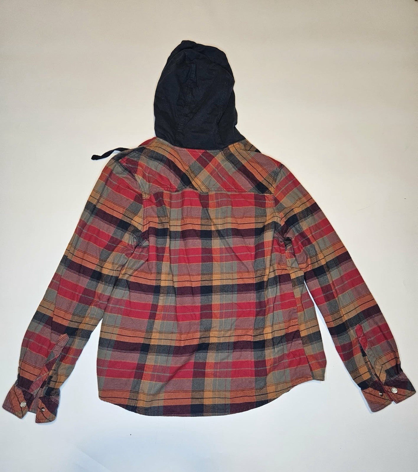 Legendary Whitetails Hooded Flannel Shirt Jacket Plaid Red Brown Mens M