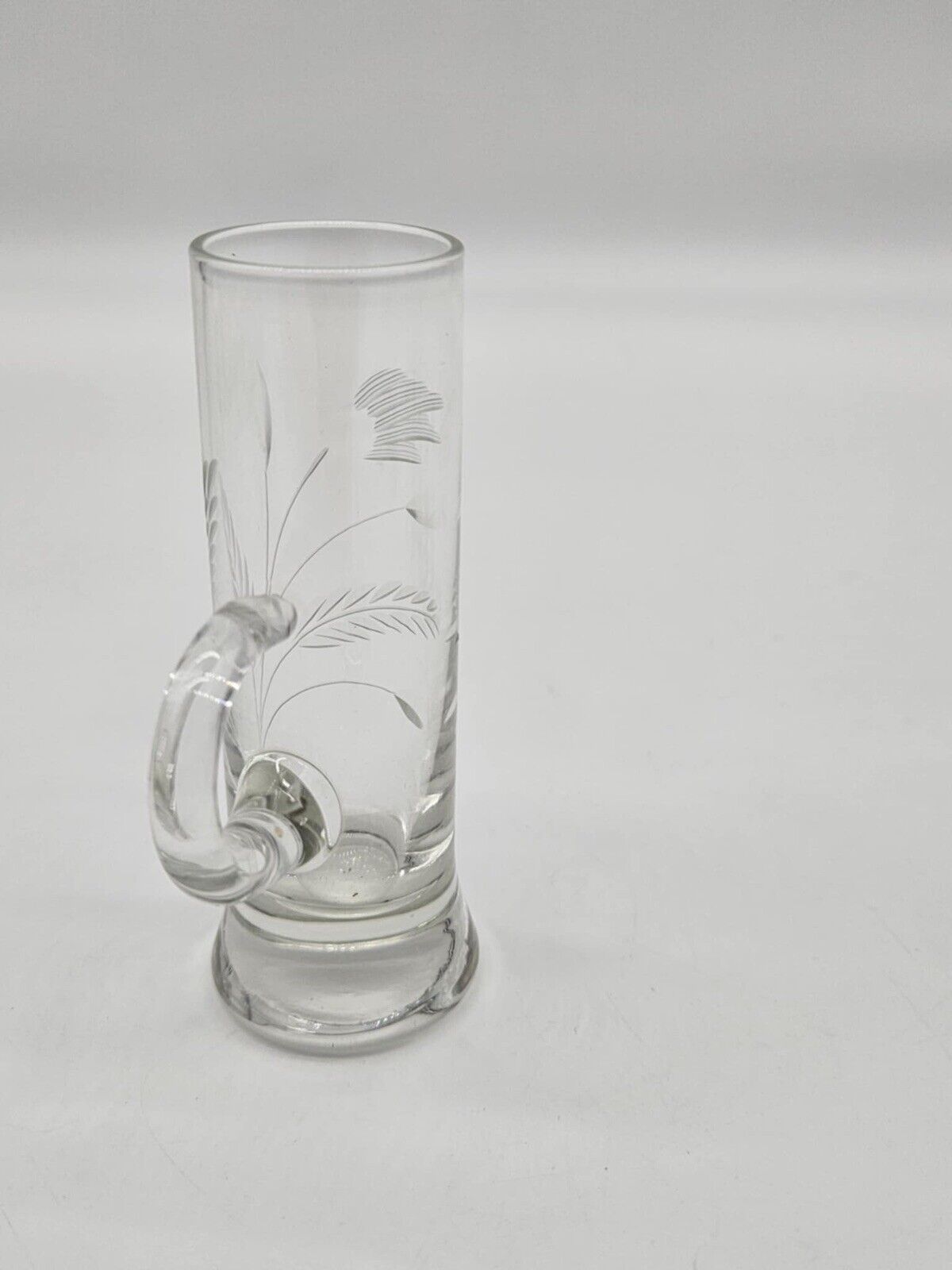 Vtg. Set of 5 Clear Crystal Liqueur/Shot Glasses w/Handles Etched Wheat Design