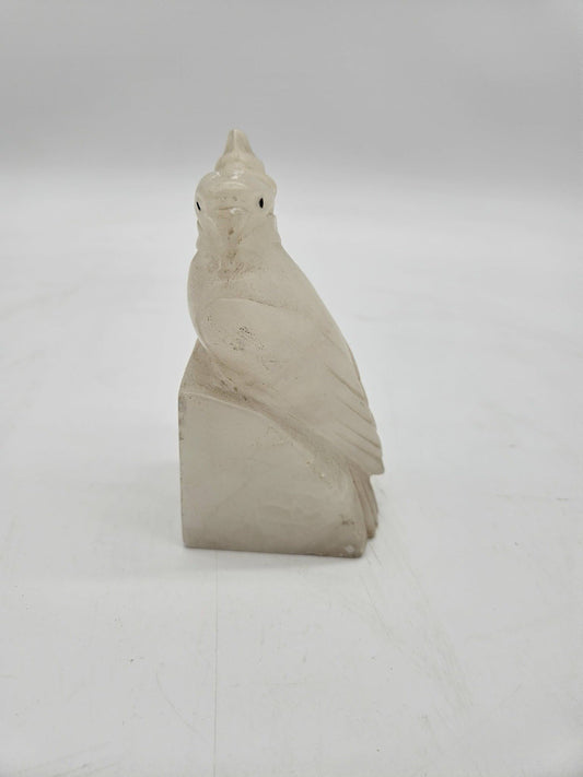 Vintage Carved Alabaster Cockatoo Parrot Figurine Statue