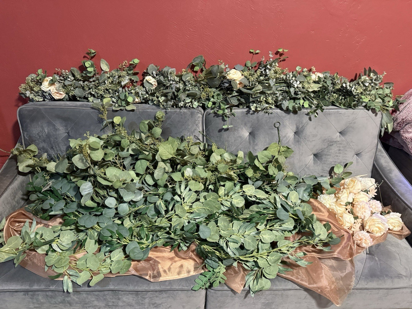 Wedding/Event Greenery Lot – 132+ Feet of Garland with Accent Florals
