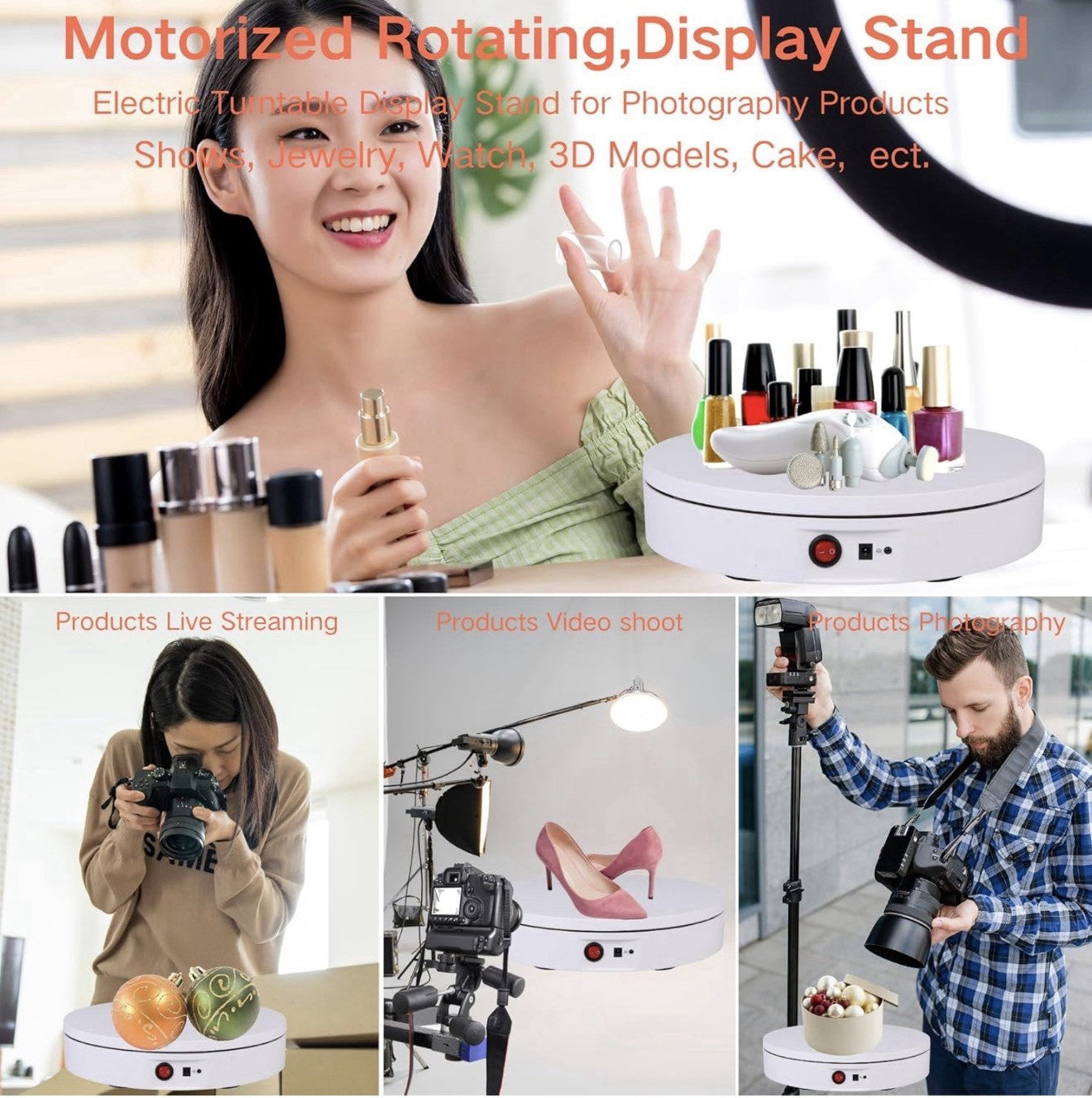 Motorized Rotating Display Stand, 350Lbs Load，360 Degree Electric Rotating Turnt