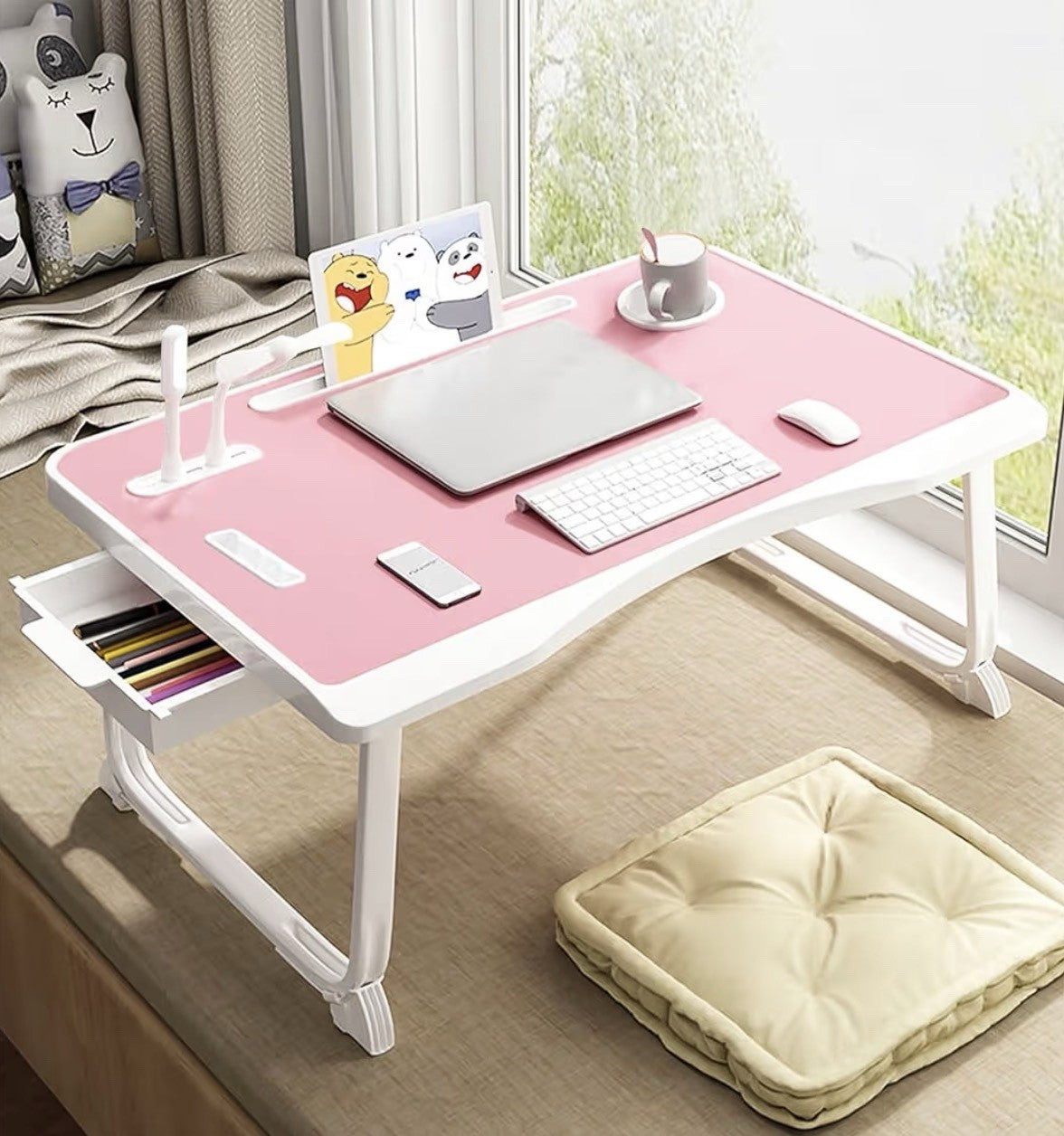Portable Lap Desk Bed Table Tray, Laptop Stand with Cup Holder & Tablet Slot