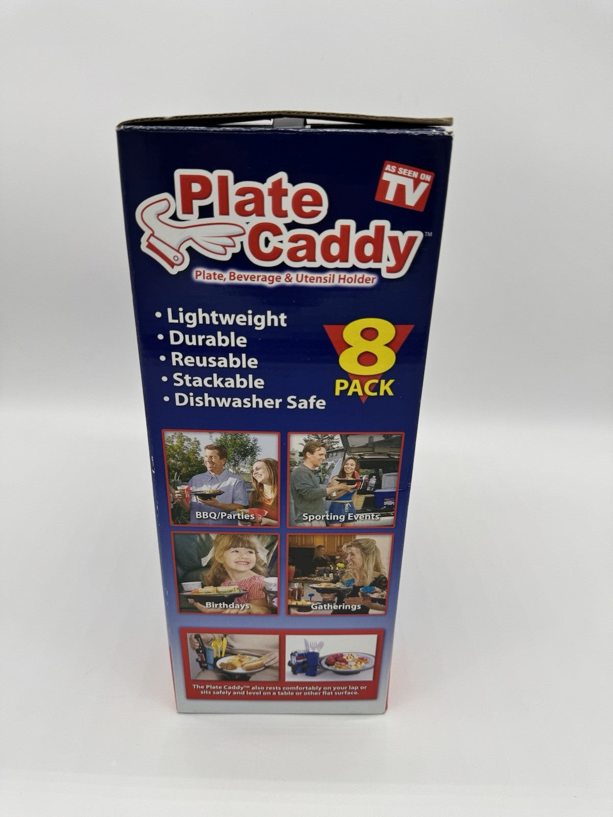 Plate Caddy As Seen on TV 8-Pack Plate Beverage Utensil Holder Color Snack Pics