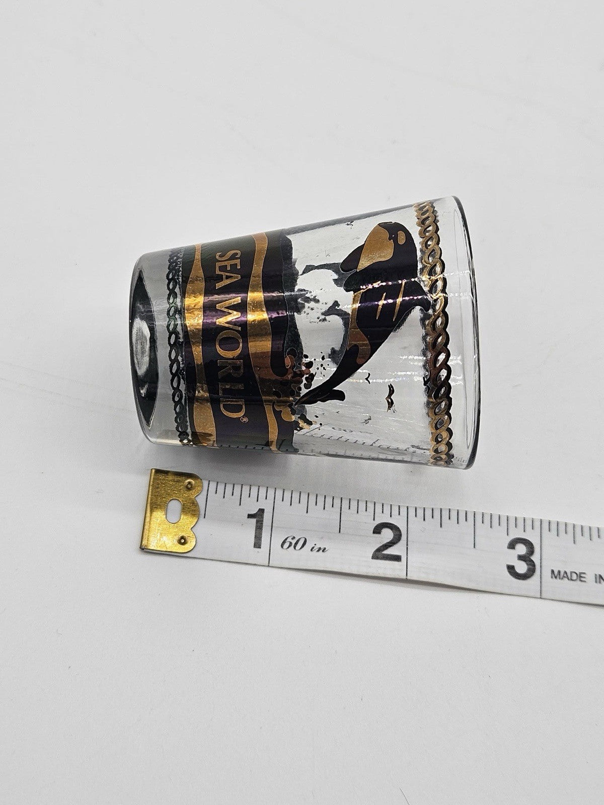 Vintage Sea World Orca Whale Black Gold Souvenir Shot Glass