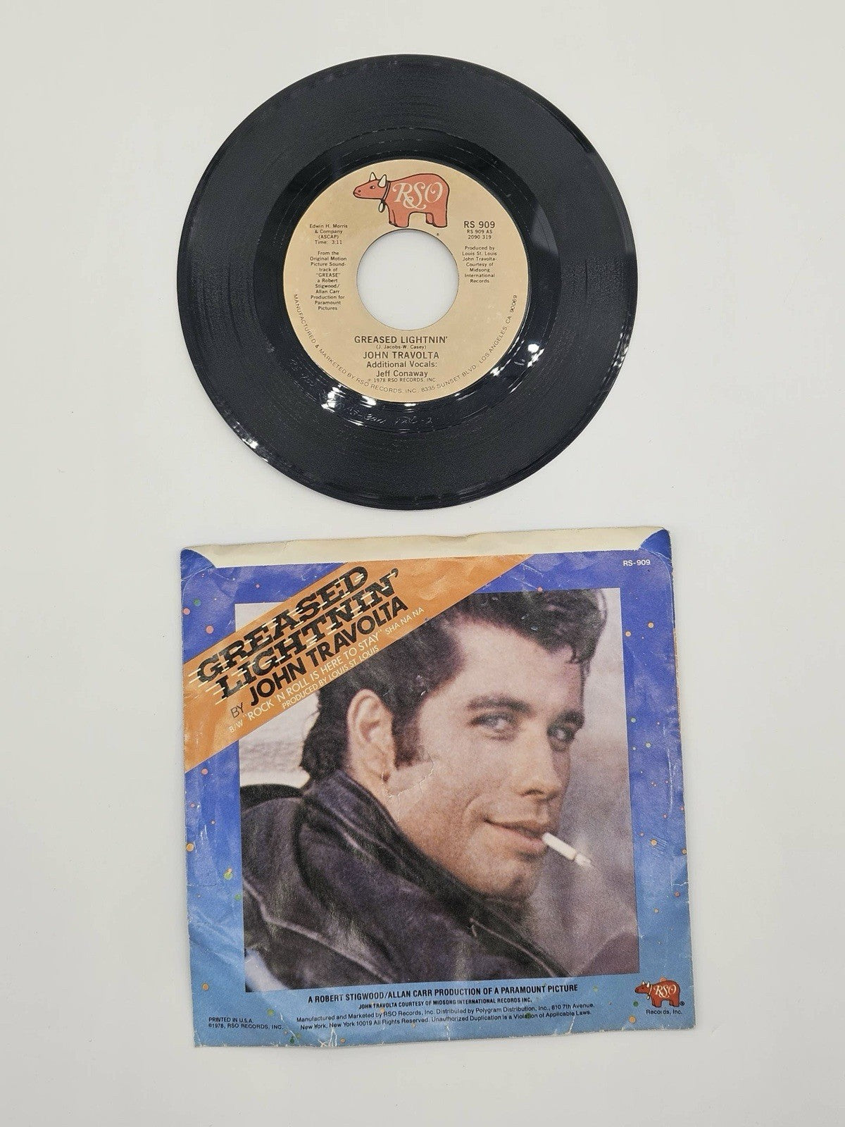 John Travolta "Greased Lightnin" #RS-909 45 Record With Original Sleeve 1978