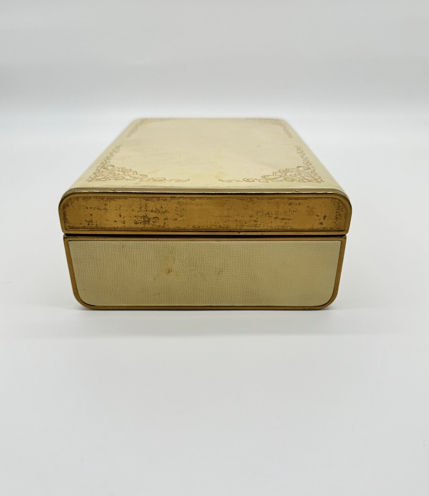 Vintage Farrington Jewelry Box Genuine Texol Cream & Burgundy Lining 10x6