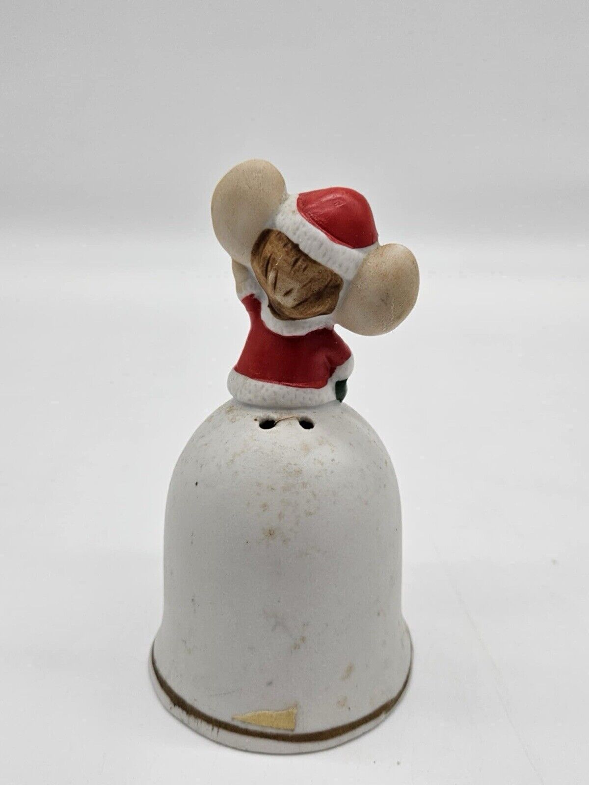 Vintage Christmas Mouse holding candy cane ceramic Bell 4.5"H  (#2)