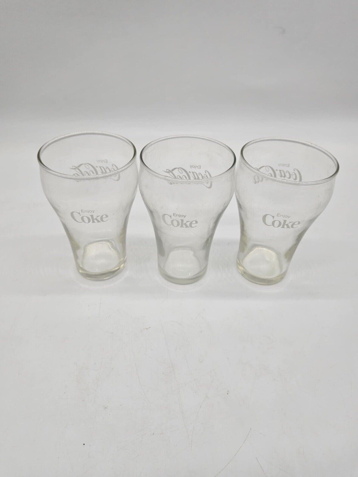 VINTAGE Set of 4 Enjoy COKE/Enjoy COCA COLA WHITE LABEL DRINKING GLASSES