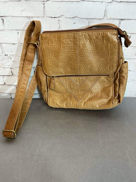 Great American Leather Works Tan Zipper Pockets Top Handle Crossbody Purse Bag