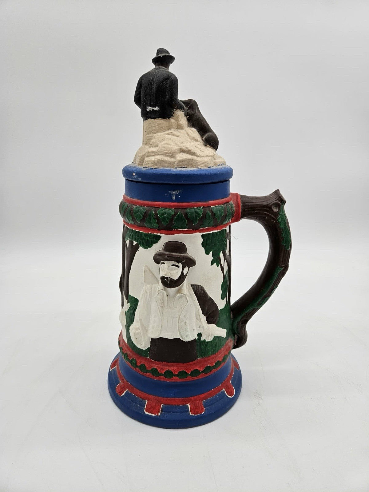 Vintage German Lidded Hunting Scene Beer Stein Deer & Hunter