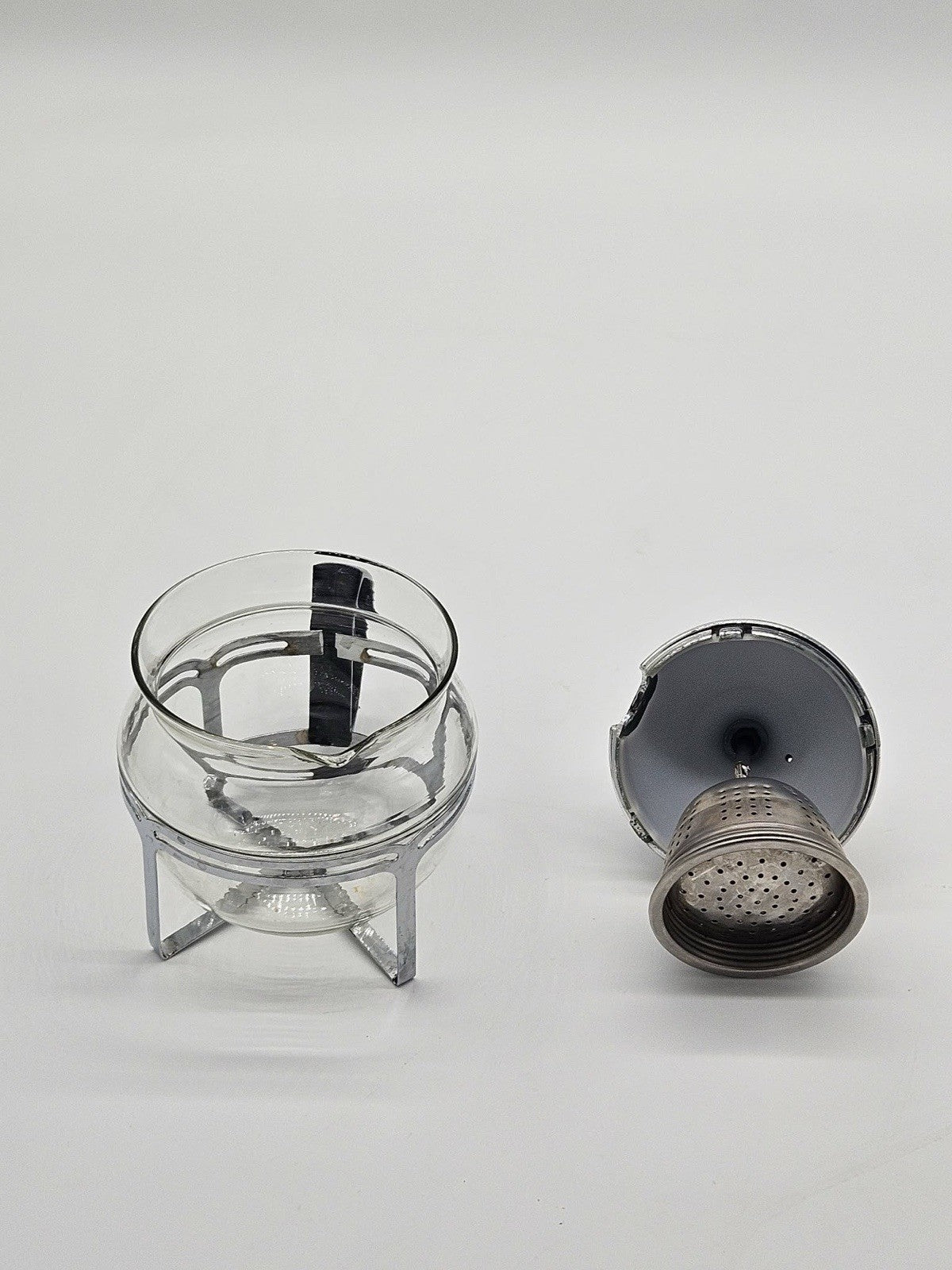 Vintage Glass Teapot Warmer Set Tea Infuser Stand Chrome Frame
