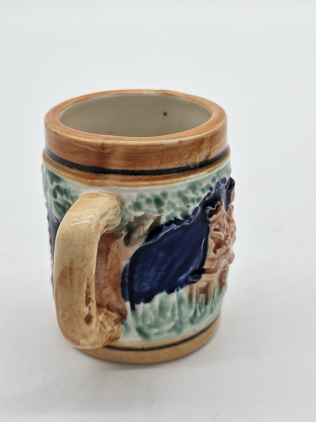 Made in Japan Handpainted German Style Mini Beer Stein with People and Dog Scene