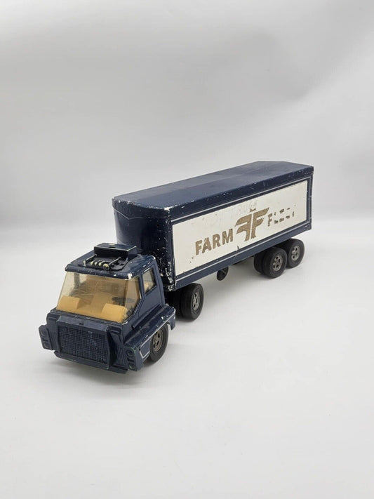 RARE Vintage Farm & Fleet Diecast Toy Semi Truck & Trailer ~ Blue