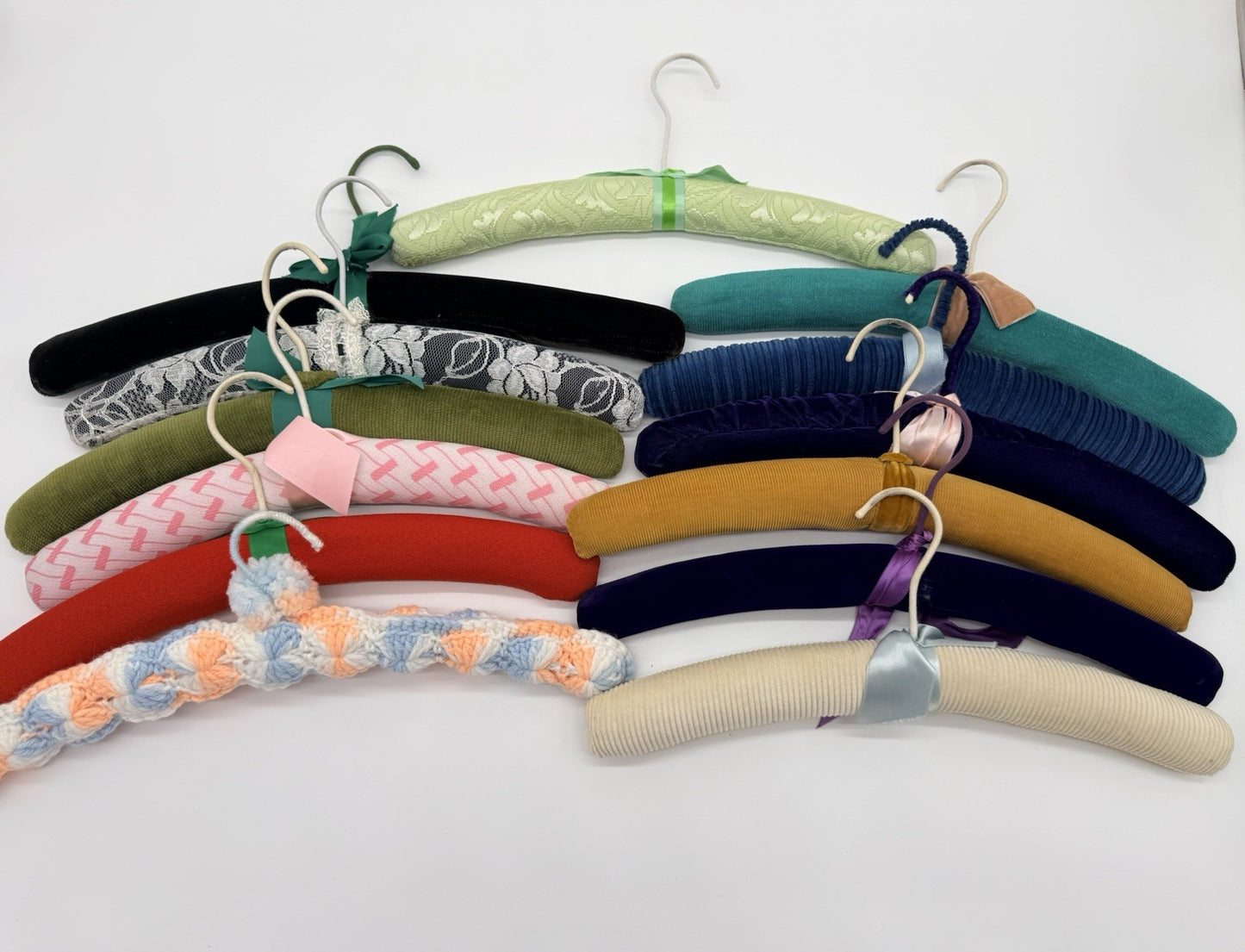 Vintage Lot of 13 Padded Clothes Hangers Fabric Bow Lingerie