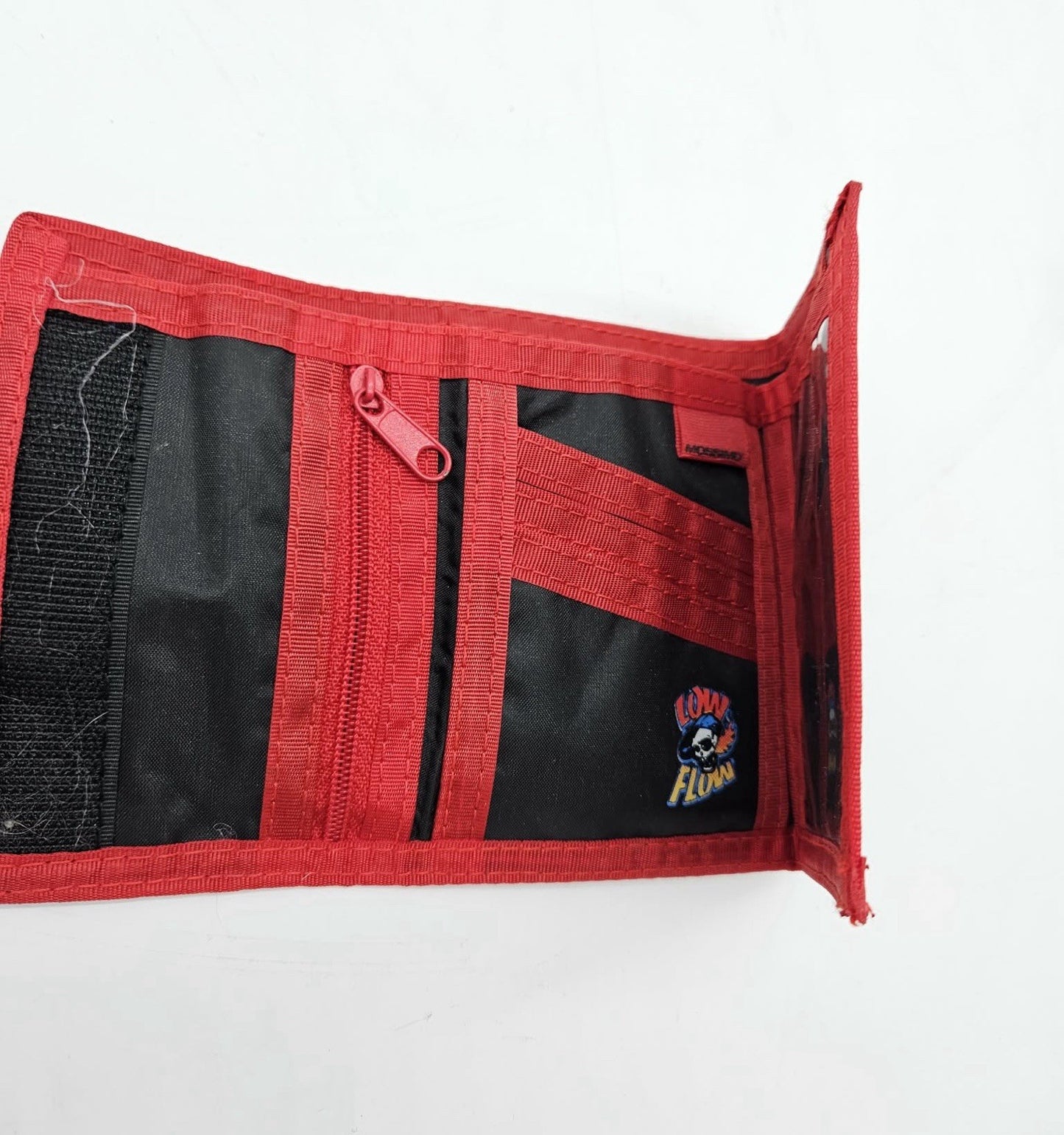 Vintage Low Flow Skull Trifold Wallet Red Black Nylon