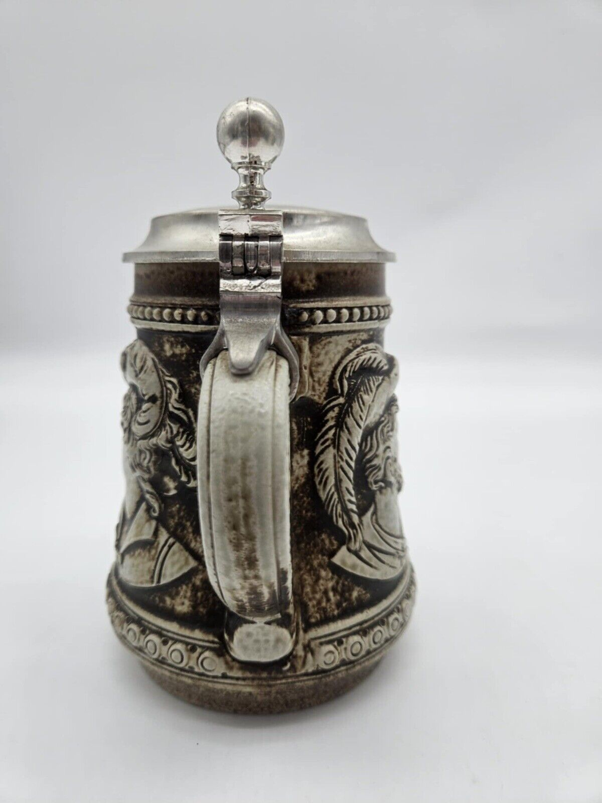 Gerz Bust Relief Beer Stein Lid Stoneware Made In West Germany Pint