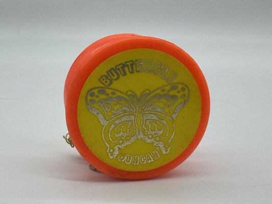 VINTAGE DUNCAN BUTTERFLY YO-YO - EARLY 70S  - MADE IN USA Orange And Yellow 006