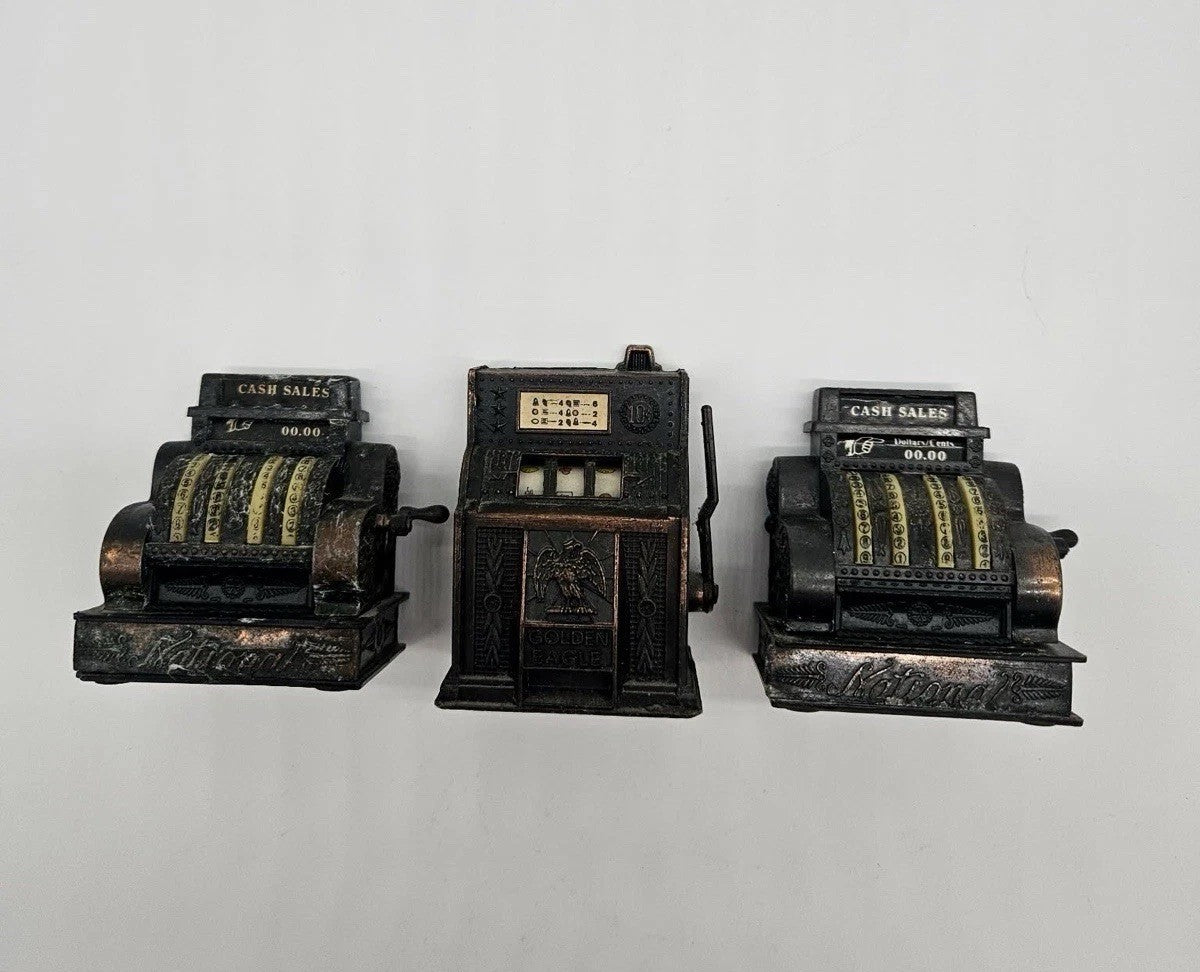 Vintage Miniature Slot Machine Pencil Sharpeners Lot of 3 Cash Register Style