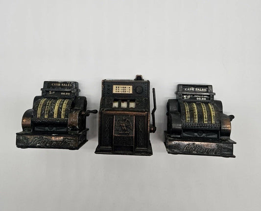 Vintage Miniature Slot Machine Pencil Sharpeners Lot of 3 Cash Register Style