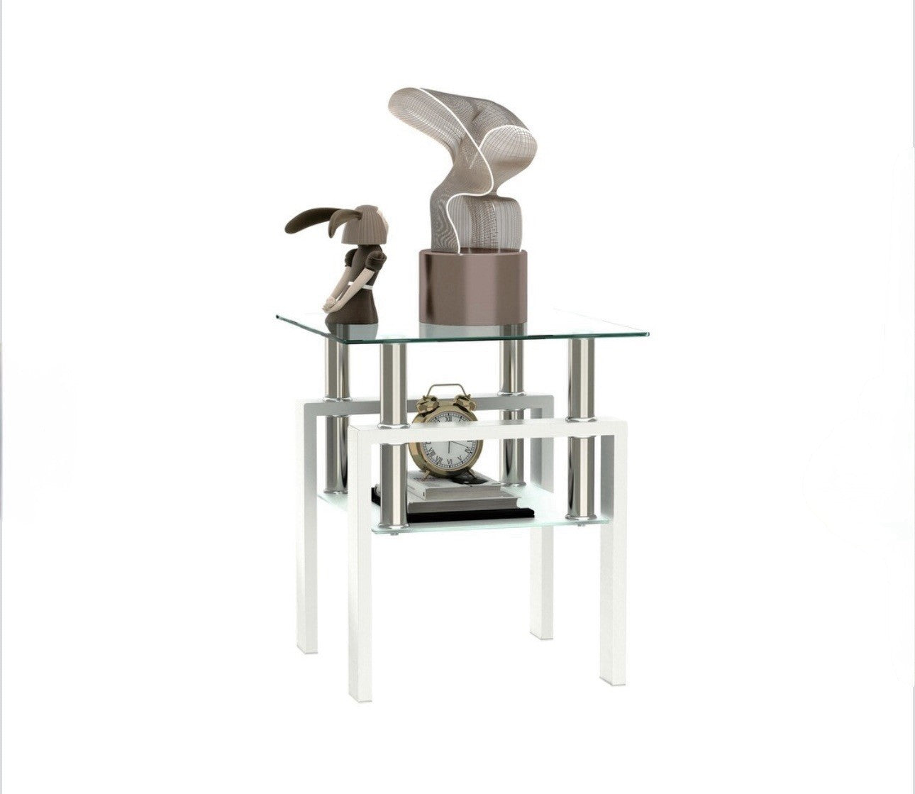 NIB Modern Tempered Glass Table Tea Table Square Table End Table