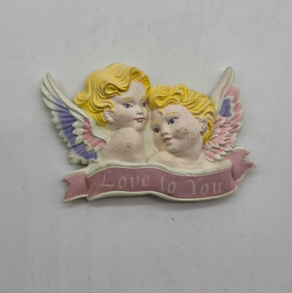 Vintage Cherub Baby Angels Magnet Rubber Fridge Magnet Pair of Angels