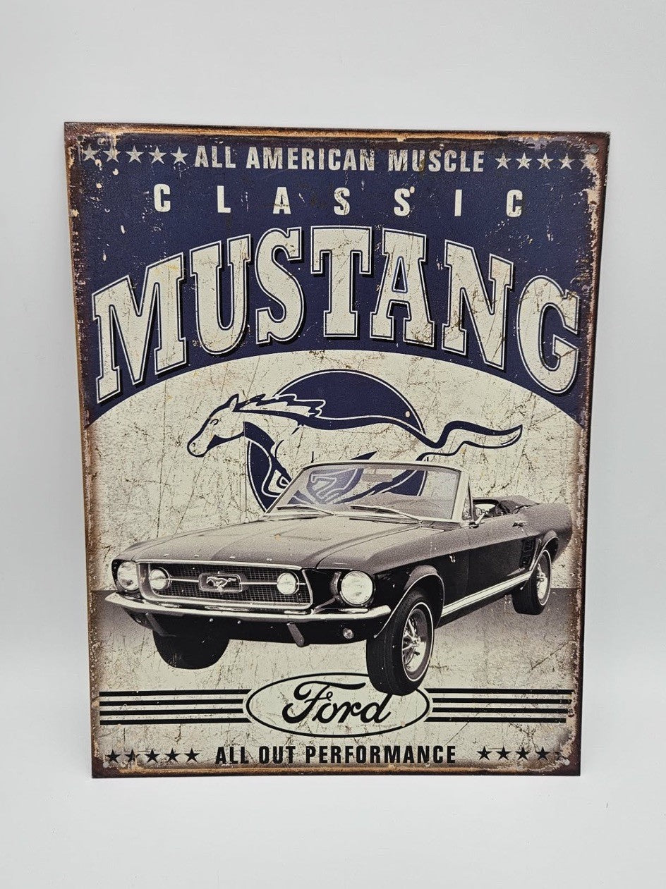 Mustang Ford All Out Performance Tin Sign Garage Workshop Decor