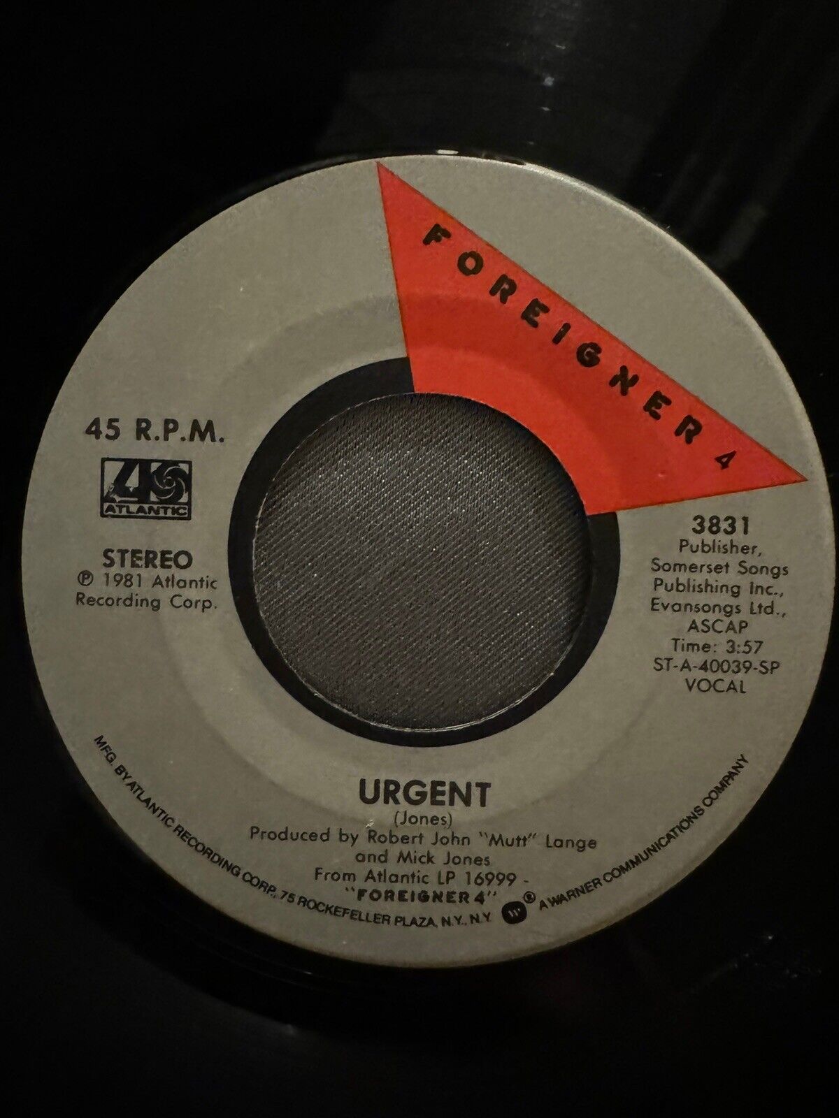 Foreigner – Urgent/Girl on the moon 1981 7" Single 3831