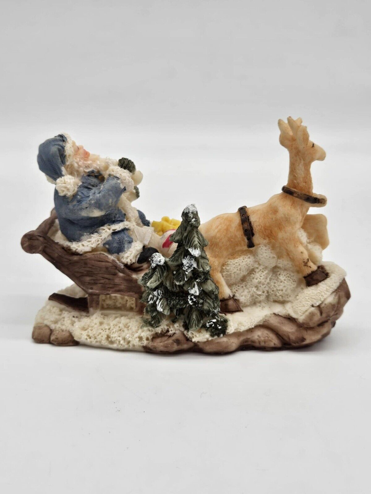 Vintage Santa Sled Snow Reindeer Sack Gifts Christmas Figurine Ornament