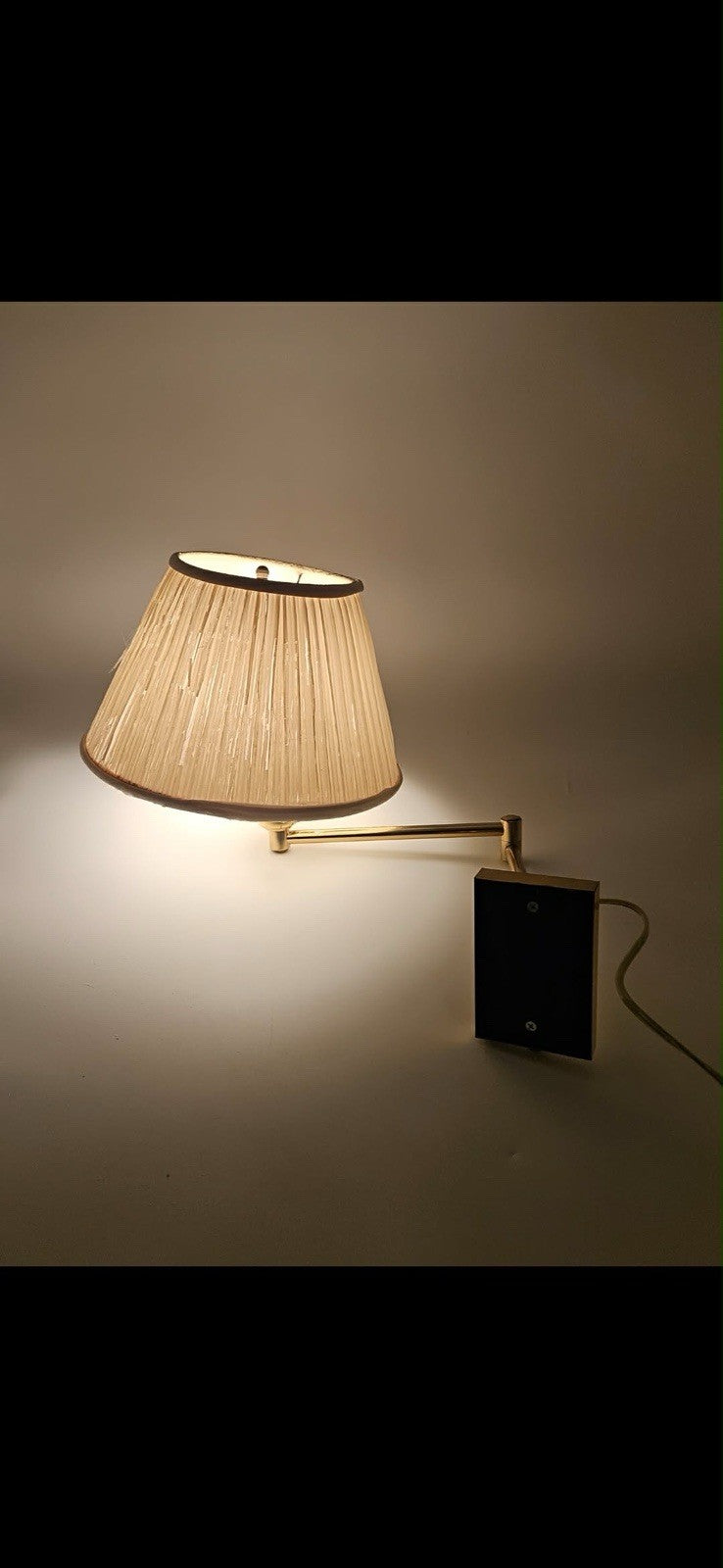 Set of 2 Vintage Brass Swing Arm Wall Sconces Plug-In w Pleated Shades
