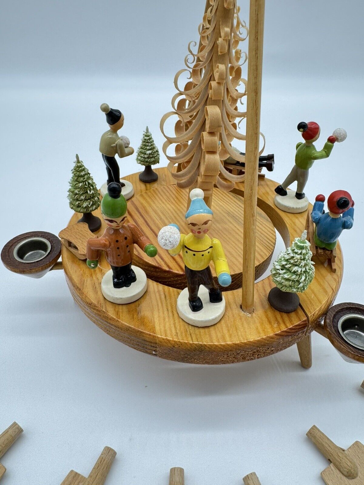 Vintage Erzgebirge Christmas Spinner Pyramid Wooden Winter Scene 11” Tall
