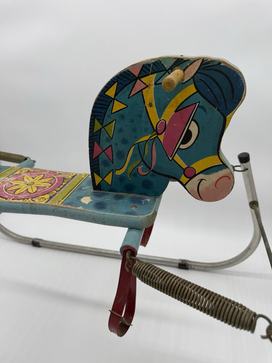 Vintage 1950's Wood And Metal Rocking Horse Toy
