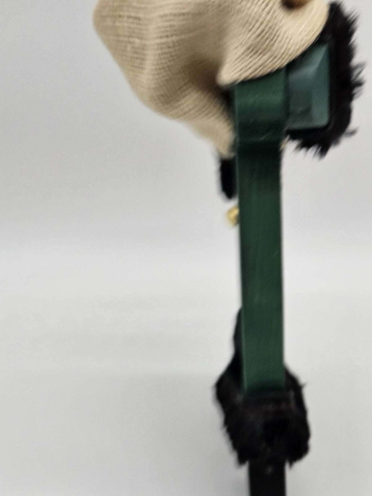 Tall Skinny Santa Figurine Green Coat Faux Fur Trim Bells Rustic Christmas