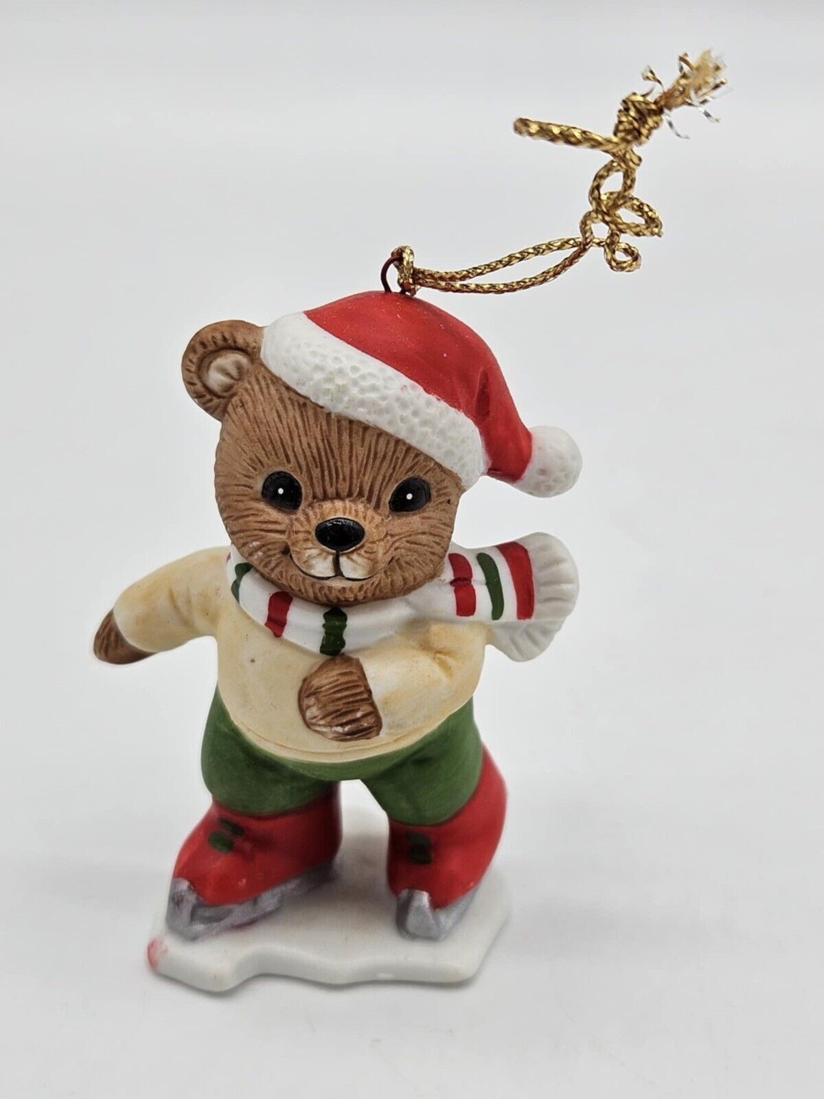 Vintage Pair Homco Bear Christmas Ornaments Skater Skier 5513 Home Interiors