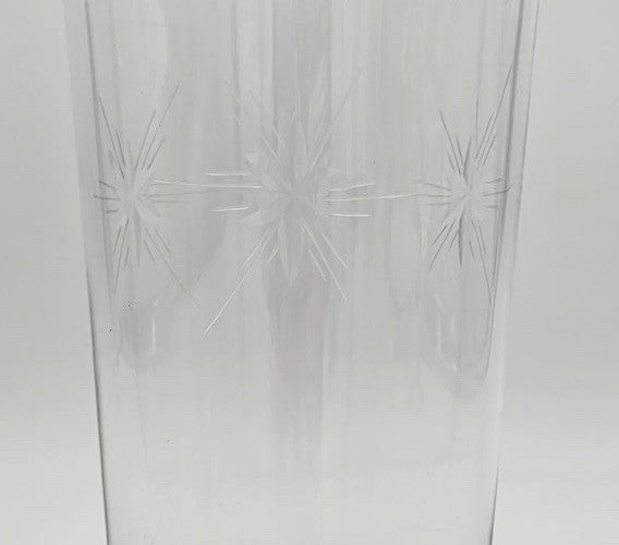 Vintage Etched Glass/Chrome Cocktail Shaker Mid-Century Starburst Barware 8.5"