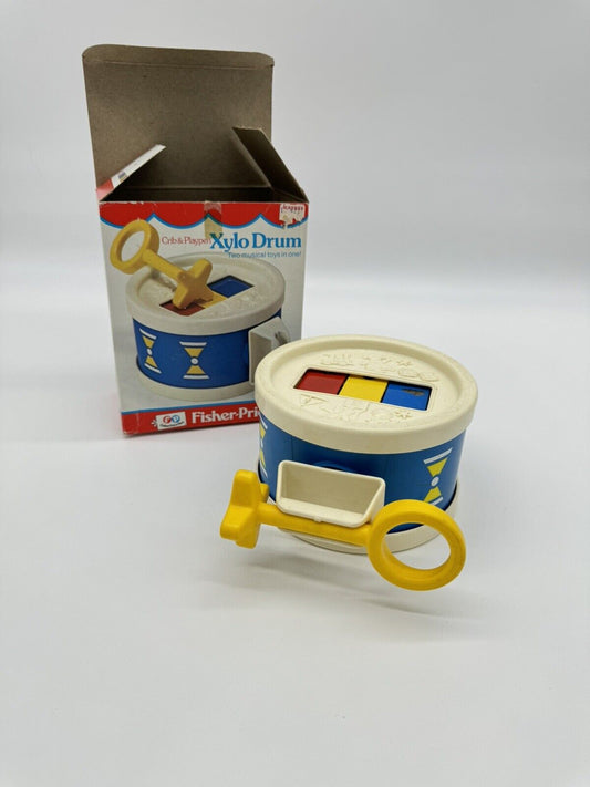FISHER PRICE~VINTAGE XYLO DRUM (Xylophone Drum)~1976 421 Yellow Stick Baby Music