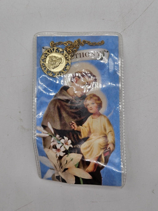 Vintage Costume Religious St. Anthony Pendant Necklace With Card XL022