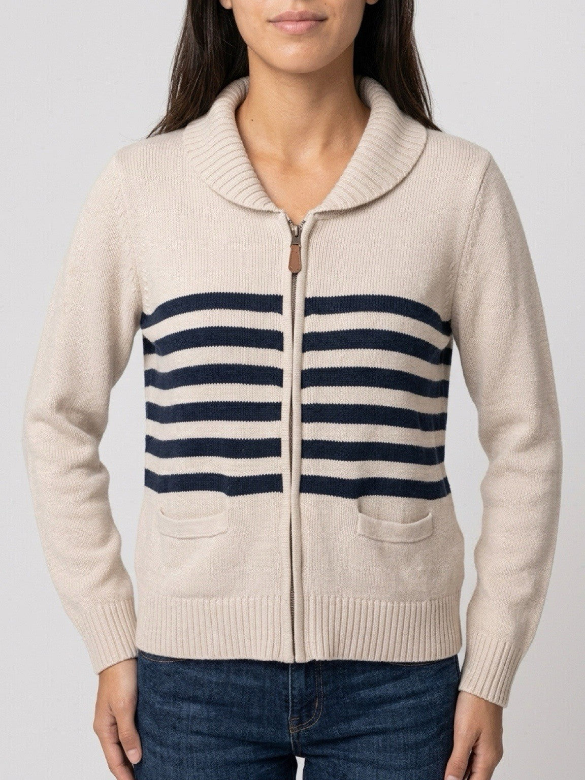 Merona Women’s Striped Zip Front Cardigan Sweater Large