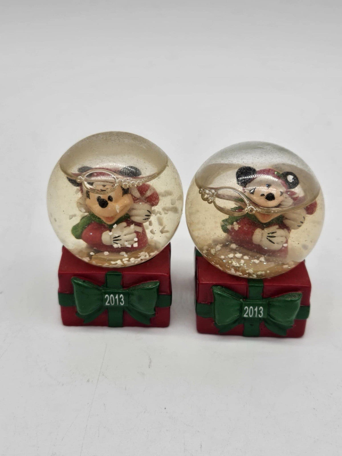 Lot of 2 JC Penney Snow Globes 2” High Disney Mickey Mouse Christmas Xmas 2013