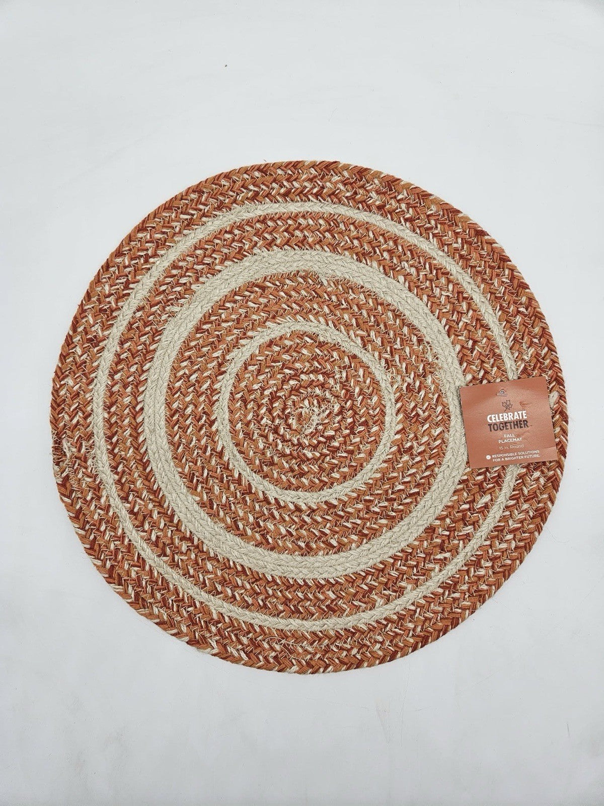 Small Round Braided Jute  Mat Orange Tan Boho