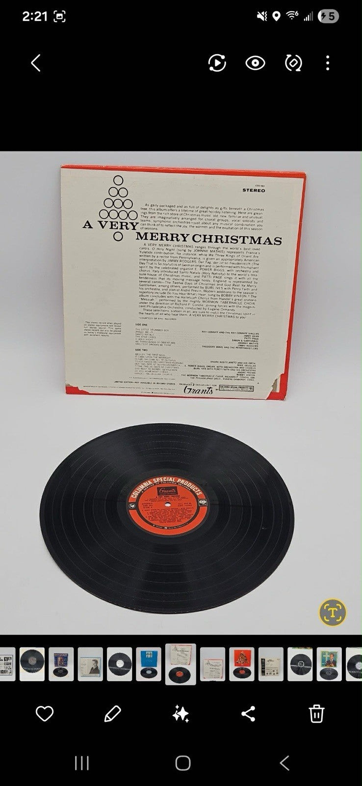 A Very Merry Christmas Johnny Mathis, Jimmy Dean-more CSS-563 33 Vinl Record Lp 