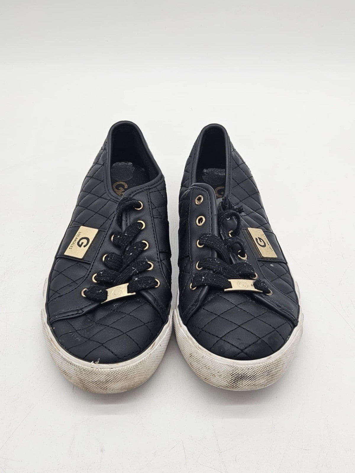 G by Guess Women's Backer2 Low Top Quilted Leather Sneakers, Black, 8.5 M