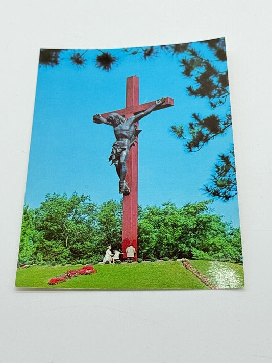 Largest Wooden & Bronze Crucifix In World Indian River MI Chrome Postcard Vtg