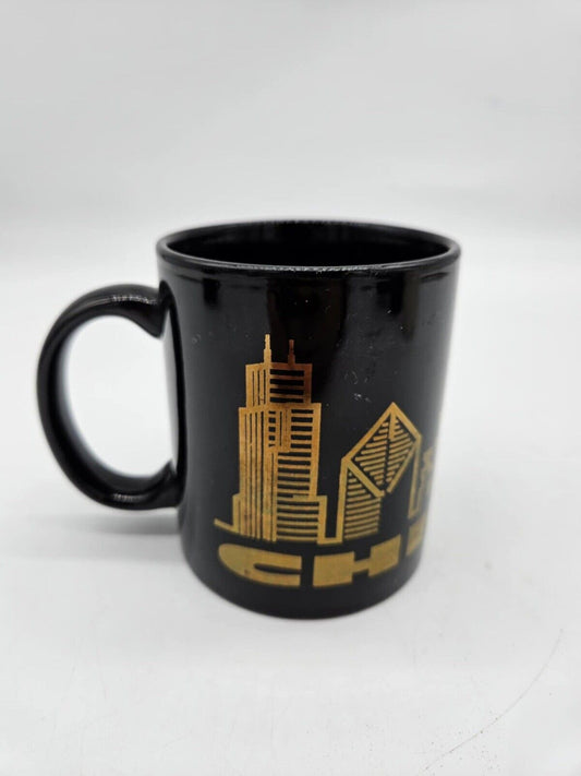CHICAGO City Skyline, Gold on Black, COFFEE CUP Mug