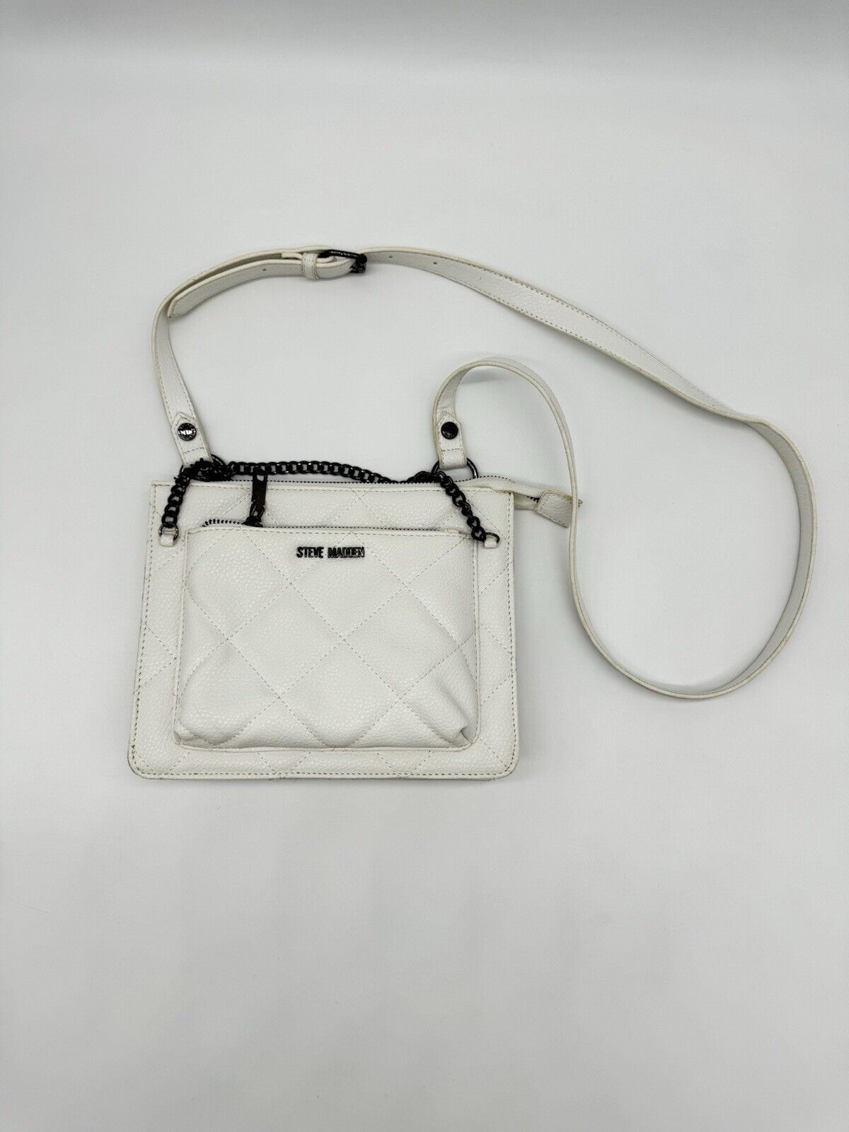 Steve Madden Bbrynn Crossbody Bag White Quilted Chain Bag Adjustable Strap Purse